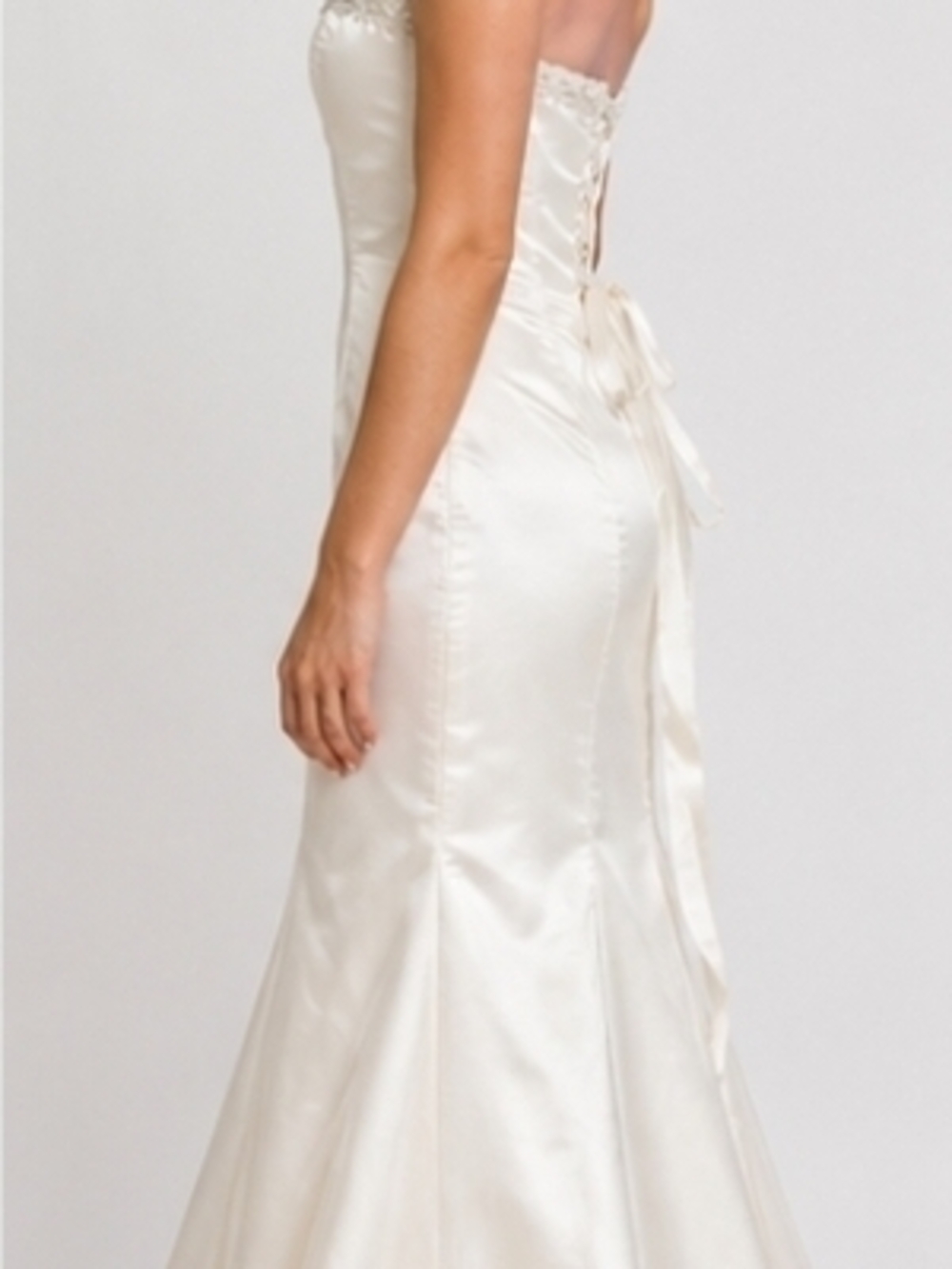Strapless Cream Satin Bridal Gown with Beaded Neckline - Picture 2 of 6